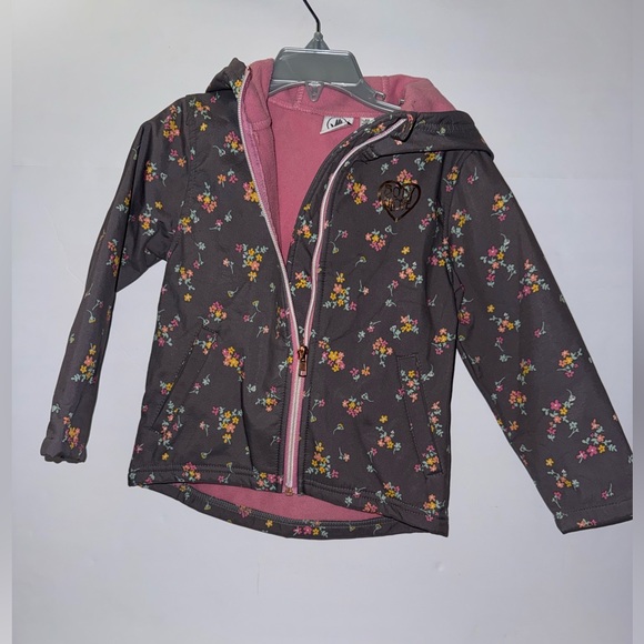 Body Glove Soft Pink Fleece Toddlers Girl All Over Print Hooded Jacket, Grey - Picture 1 of 6